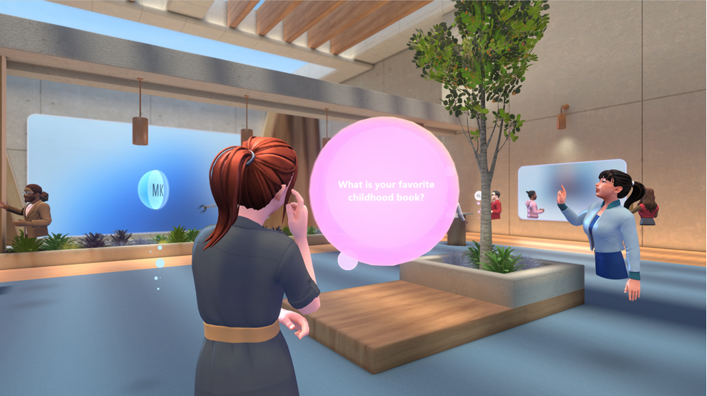 Screenshot showing avatars interacting with virtual objects in an immersive event.