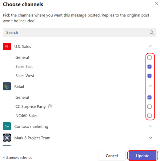 Choose channels to post in.