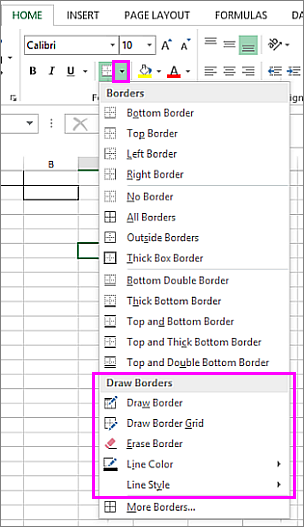 Border drop down menu to pick draw border options