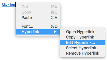 Shows the Edit Hyperlink option on the Hyperlink menu