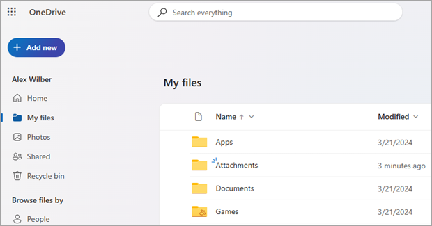 Screenshot showing OneDrive on the web.