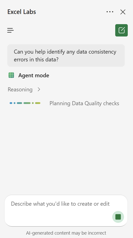 The agent processing a prompt and telling the user that it is reasoning through a plan.