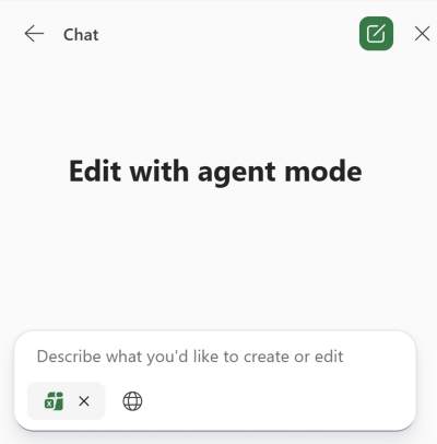 Start screen for Agent Mode in Excel
