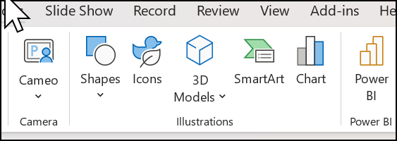 The Insert tab in PowerPoint