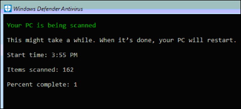 The Defender Offline scanner checking a system for malware.