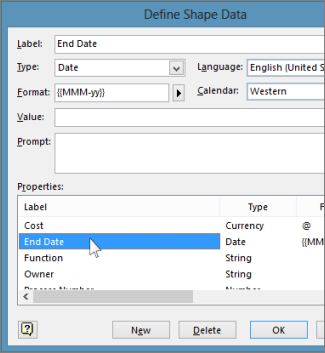 Define Shape Data box