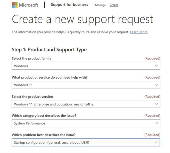 Create a new support request
