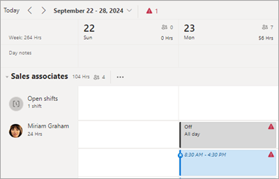 View a shift conflict in the schedule in Shifts.