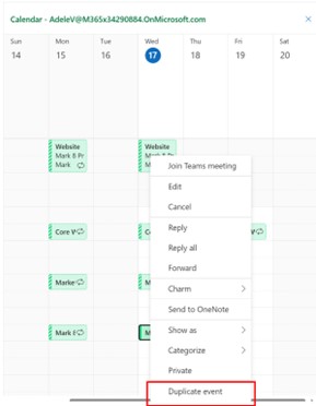Screenshot showing duplicate event in calendar in new Outlook