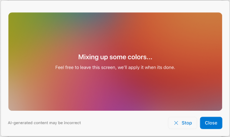 A screen showing a theme being generated on Outlook for Mac