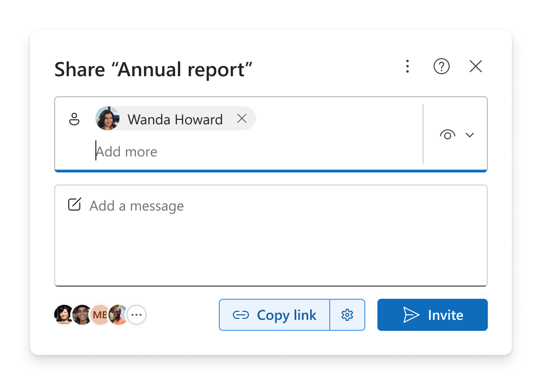 A person is added to the Add name, group, or email area