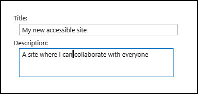 SharePoint Online new site title dialog box