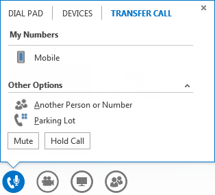 Screen shot of transfer a call menu