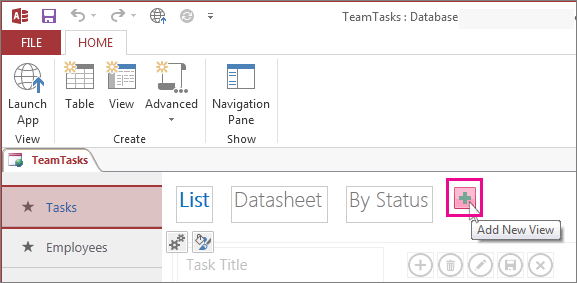 The Add New View button in an Access app.