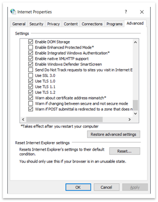 Internet Options window