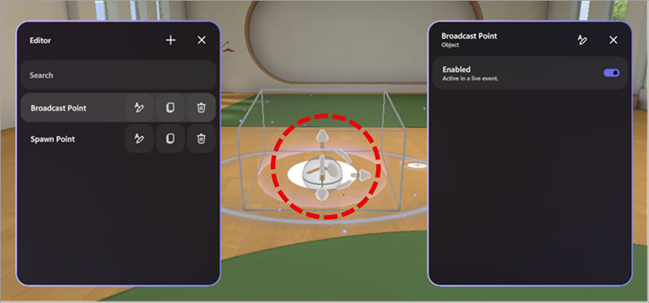 Screenshot showing the resizing and positioning tool for Immersive event objects.