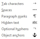 These are the formatting characters available in email messages.