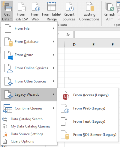 Get & Transform Legacy Menu options