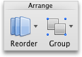 Publishing Layout View, Home tab, Arrange group
