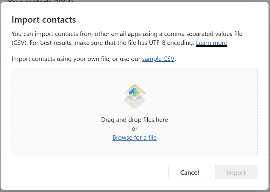 Dialog showing the importer interface.