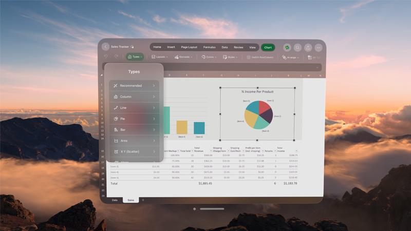 Excel spreadsheet through Apple Vision Pro