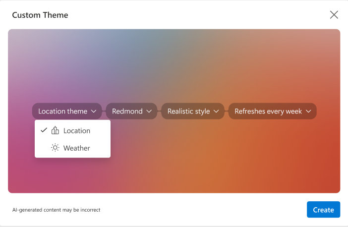A screen showing the dropdown used to configure attributes of a custom theme on the new Outlook for Windows