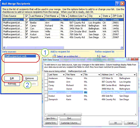Edit existing address list