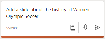 Screenshot of Copilot in PowerPoint compose box with a prompt entered