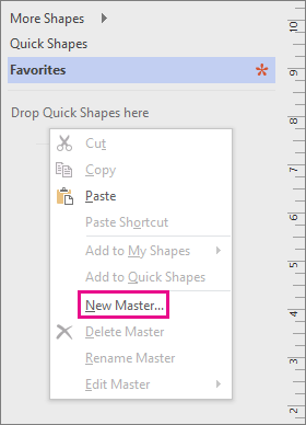 Right-click in the Shapes window, below the list of stencils, and then click New Master.