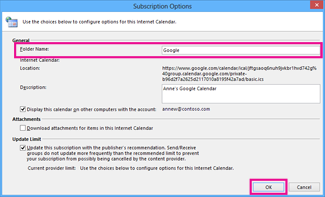 internet calendar subscription options