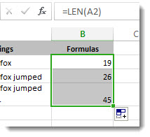 Entering mulitple LEN functions in a worksheet