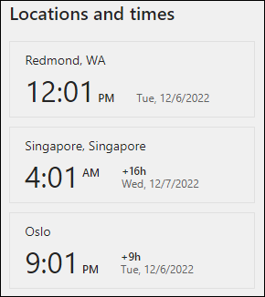 Preview of the World Clock web part.