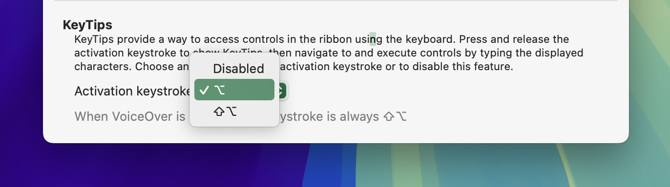 Choose your activation keystroke for KeyTips on your Mac