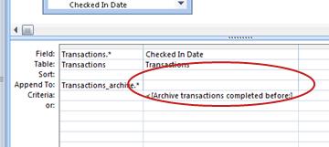 Query design grid Append To row