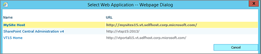 Select an web app from the change web app page