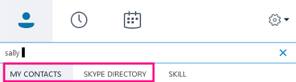 When you start typing in the Skype for Business Search box, the tabs below change to My Contacts and Skype Directory.