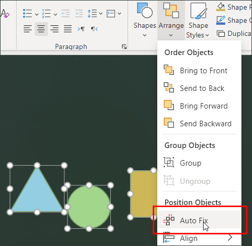 Select Auto Fix from the Arrange menu.