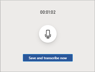 The recording inferface while paused with a timestamp at the top, a resume button in the middle and a Save and transcribe button at the bottom.