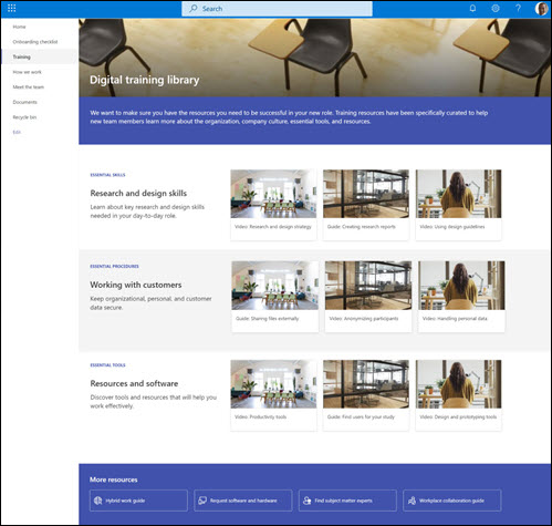 Preview of the Training site page.