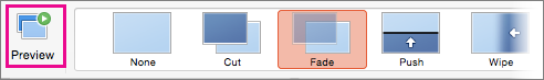 Preview button on Transitions tab