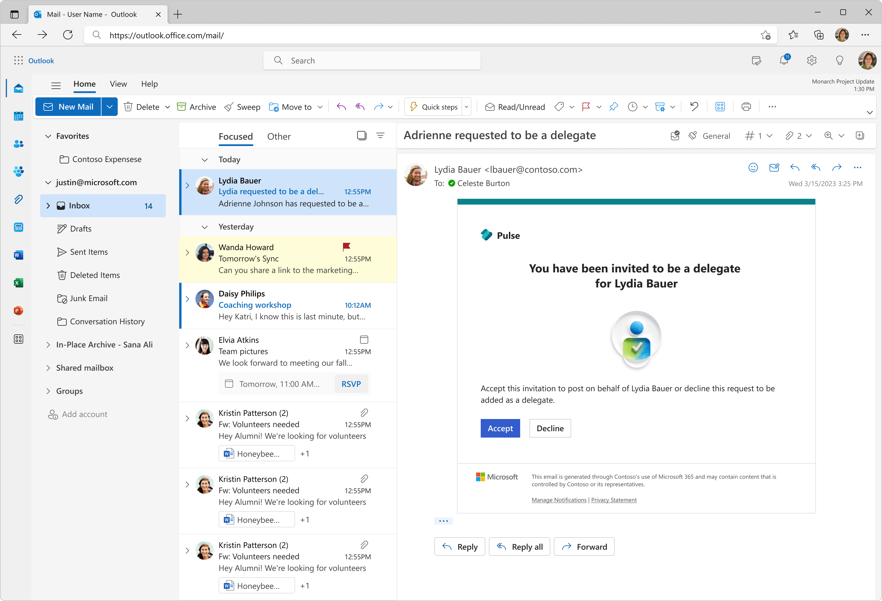 Delegator can invite delegate to access and use Viva Pulse on their behalf.