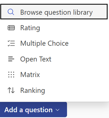 Add a question button and options