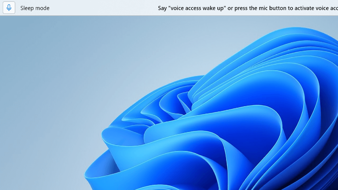 The voice access UI shows the microphone in “sleep state” with the microphone button not highlighted.