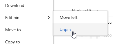 Hightlight a file with Edit pin and Unpin highlighted