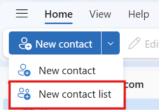 a screenshot showing the option to create a contact list from the home menu in Monarch
