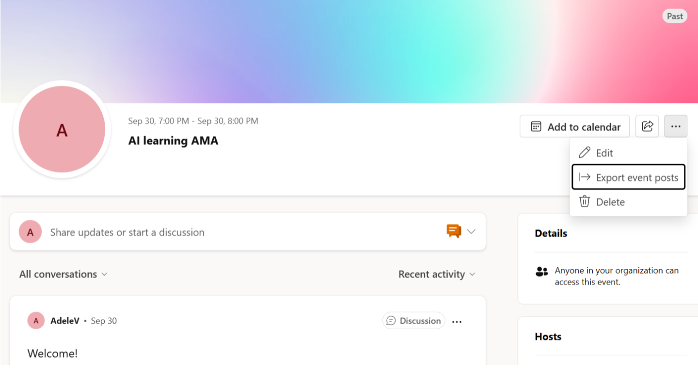 Exporting the AMA discussion data from the More menu