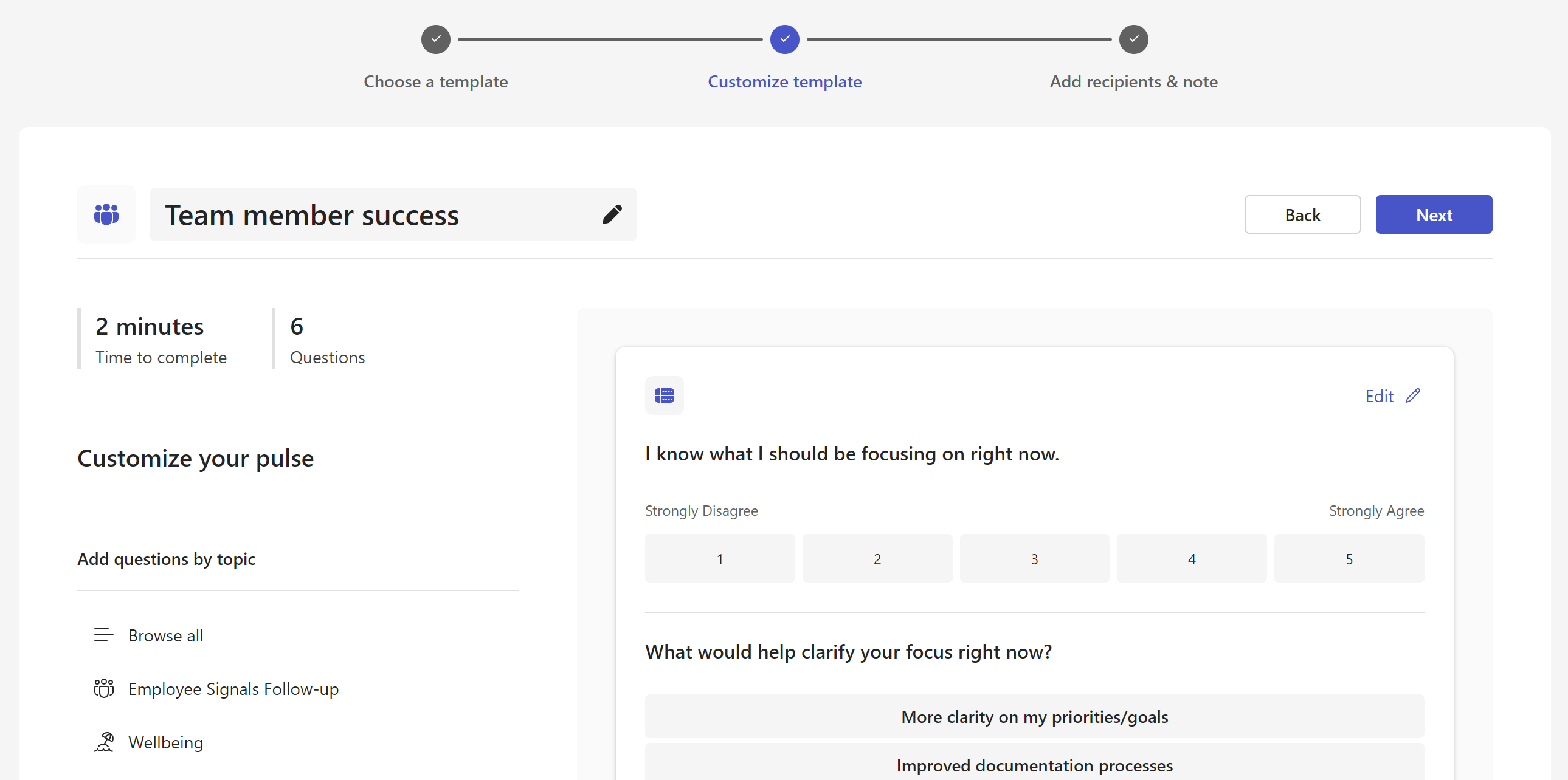 Screen for customizing template