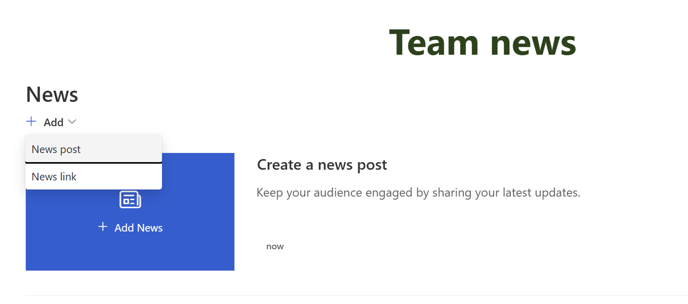 Add a page from News web part