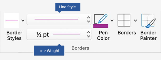 Border options screenshot.