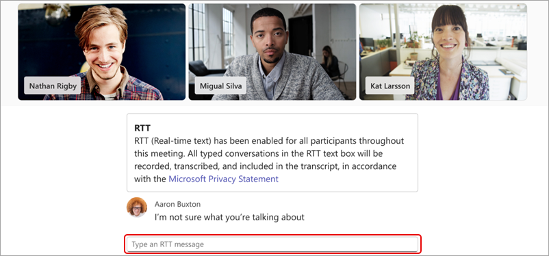 Screenshot highlighting the field where RTT messages are entered.